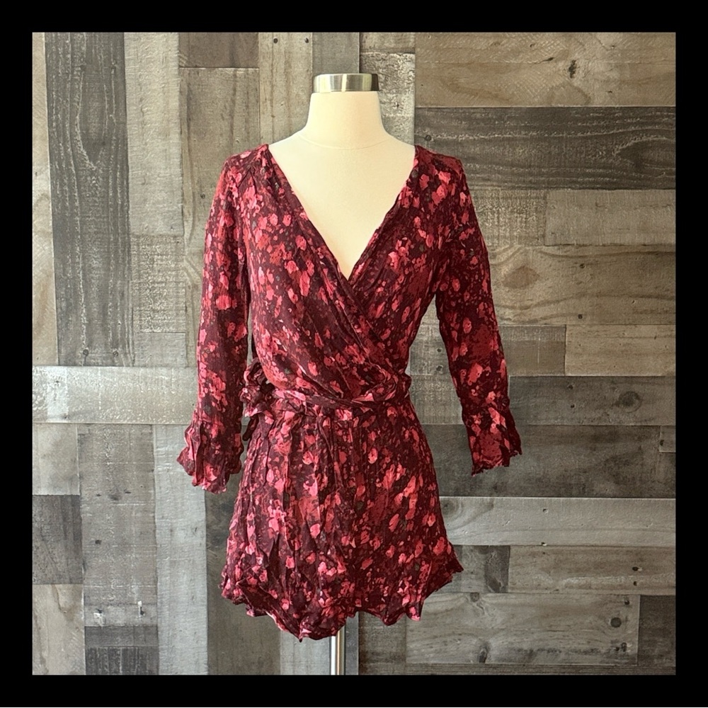 Free People floral romper small festival boho dark feminine witchy whimsigoth